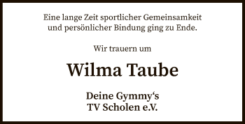 Traueranzeige von Wilma Taube von SYK