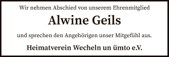 Traueranzeige von Alwine Geils von SYK