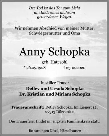 Traueranzeige von Anny Schopka von SYK