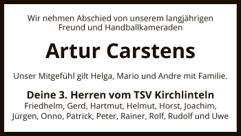 Traueranzeige von Artur Carstens von SYK