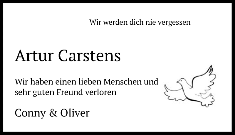  Traueranzeige für Artur Carstens vom 08.01.2021 aus SYK