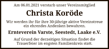 Traueranzeige von Christa Koröde von SYK