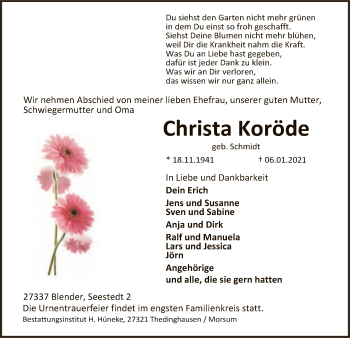 Traueranzeige von Christa Koröde von SYK