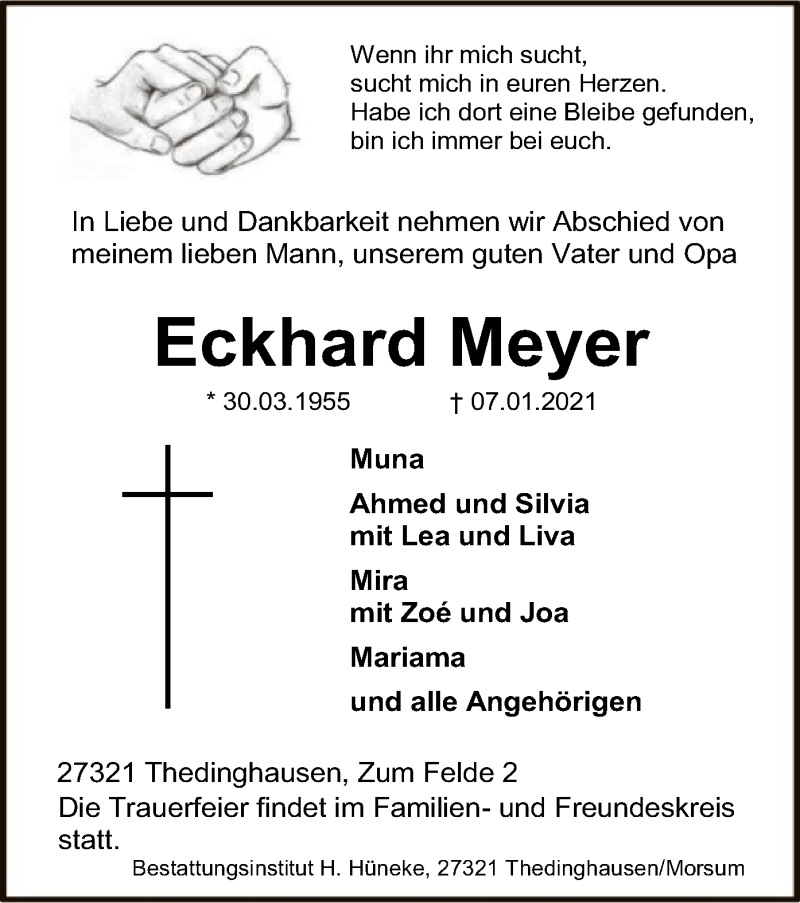  Traueranzeige für Eckhard Meyer vom 12.01.2021 aus SYK