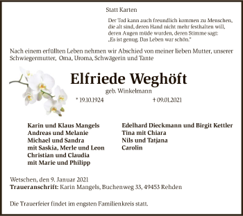 Traueranzeige von Elfriede Weghöft von SYK