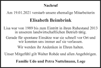 Traueranzeige von Elisabeth Beimbrink von SYK