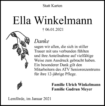 Traueranzeige von Ella Winkelmann von SYK