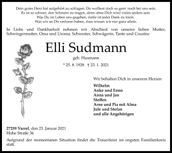 Traueranzeige von Elli Sudmann von SYK