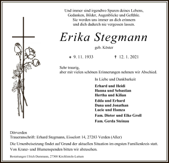 Traueranzeige von Erika Stegmann von SYK