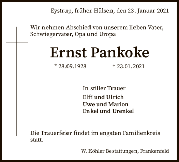 Traueranzeige von Ernst Pankoke von SYK