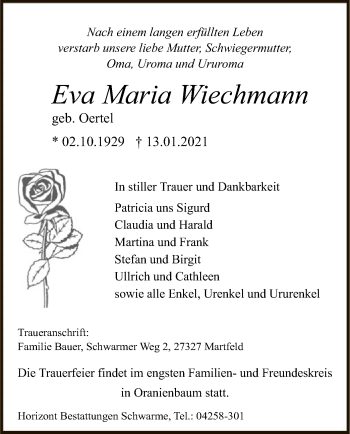 Traueranzeige von Eva Maria Wiechmann von SYK