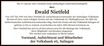 Traueranzeige von Ewald Nietfeld von SYK