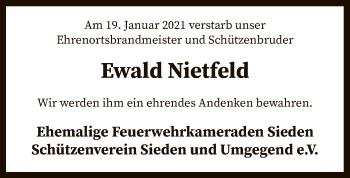 Traueranzeige von Ewald Nietfeld von SYK