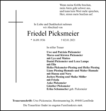 Traueranzeige von Friedel Picksmeier von SYK