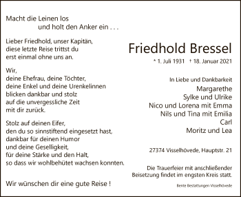 Traueranzeige von Friedhold Bressel von SYK