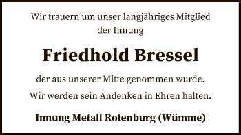 Traueranzeige von Friedhold Bressel von SYK