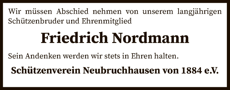 Traueranzeige für Friedrich Nordmann vom 30.01.2021 aus SYK