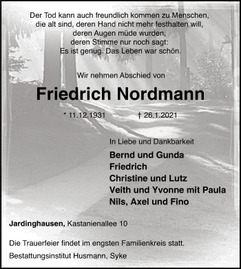 Traueranzeige von Friedrich Nordmann