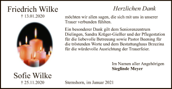 Traueranzeige von Friedrich und Sofie Wilke von SYK