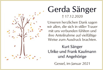 Traueranzeige von Gerda Sänger von SYK