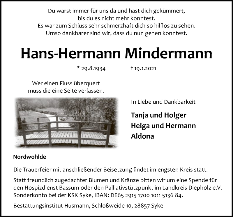  Traueranzeige für Hans-Hermann Mindermann vom 23.01.2021 aus SYK