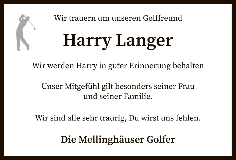  Traueranzeige für Harry Langer vom 25.01.2021 aus SYK