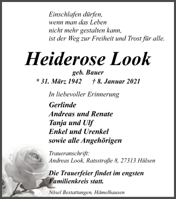 Traueranzeige von Heiderose Look von SYK