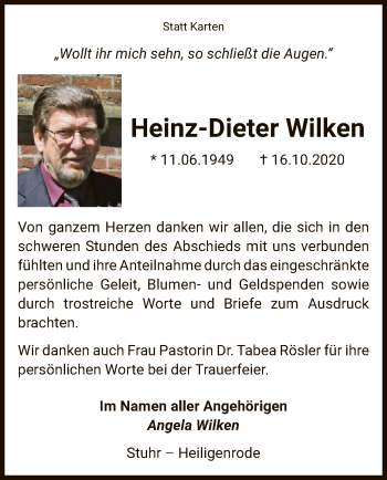 Traueranzeige von Heinz-Dieter Wilken von SYK