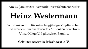 Traueranzeige von Heinz Westermann von SYK