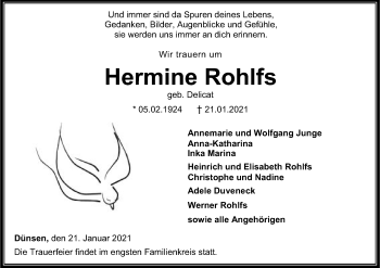 Traueranzeige von Hermine Rohlfs von SYK