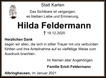 Traueranzeige von Hilda Feldermann von SYK