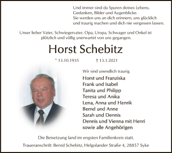 Traueranzeige von Horst Schebitz