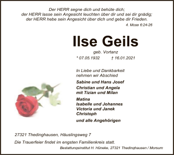 Traueranzeige von Ilse Geils von SYK