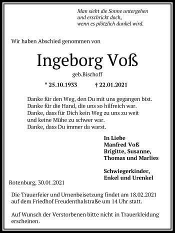 Traueranzeige von Ingeborg Voß von SYK