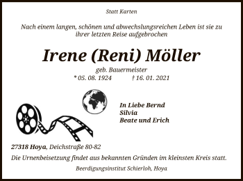 Traueranzeige von Irene Möller von SYK