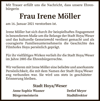 Traueranzeige von Irene Möller von SYK