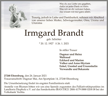 Traueranzeige von Irmgard Brandt von SYK