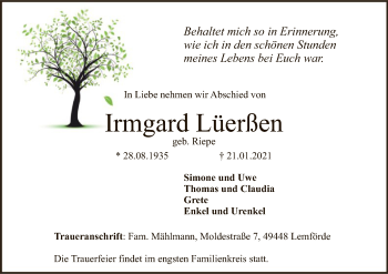 Traueranzeige von Irmgard Lüerßen von SYK