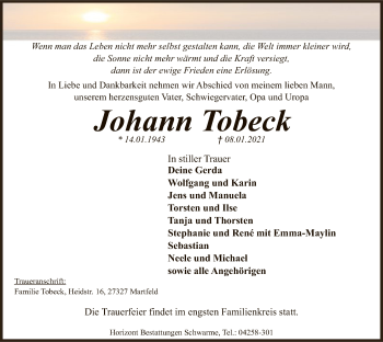 Traueranzeige von Johann Tobeck von SYK