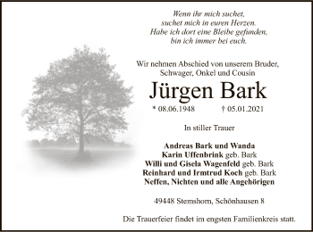 Traueranzeige von Jürgen Bark von SYK