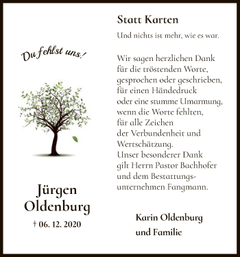 Traueranzeige von Jürgen Oldenburg von SYK