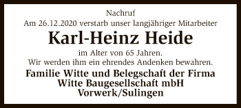 Traueranzeige von Karl-Heinz Heide von SYK