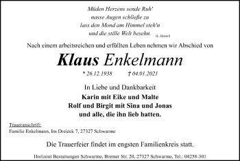 Traueranzeige von Klaus Enkelmann von SYK