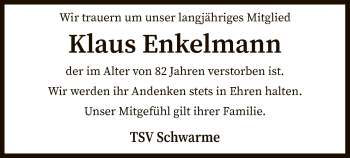 Traueranzeige von Klaus Enkelmann von SYK