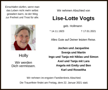 Traueranzeige von Lise-Lotte Vogts von SYK