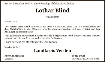 Traueranzeige von Lothar Blind von SYK