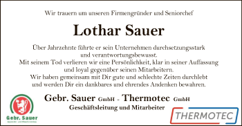 Traueranzeige von Lothar Sauer von SYK