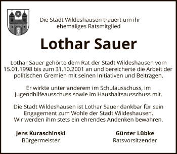 Traueranzeige von Lothar Sauer von SYK