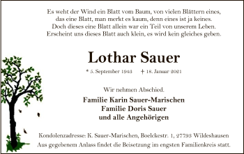 Traueranzeige von Lothar Sauer von SYK