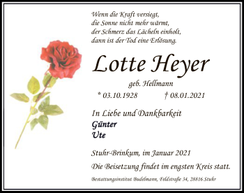 Traueranzeige von Lotte Heyer von SYK